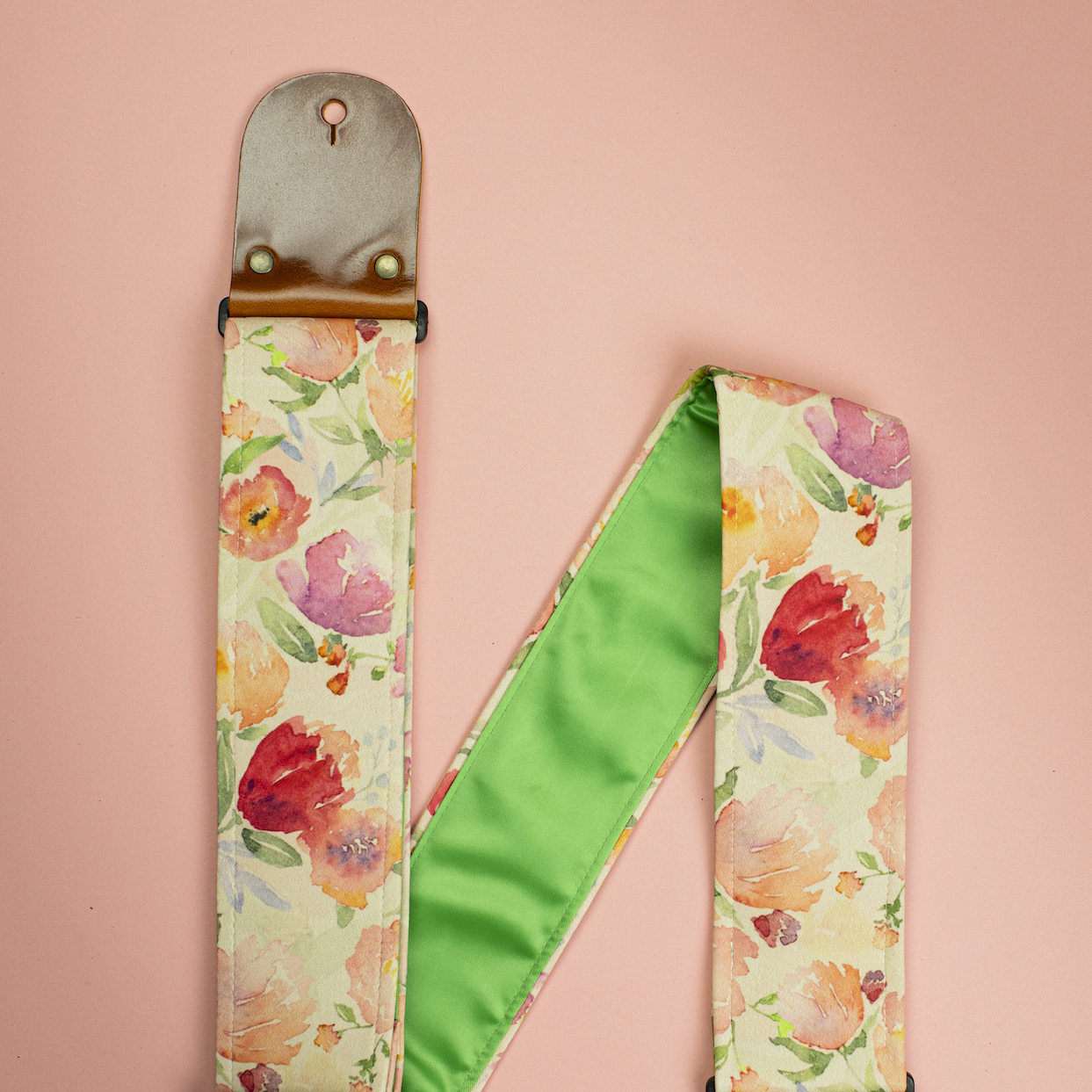 Floral Folk Guitar Strap with Italian Satin - Image 2