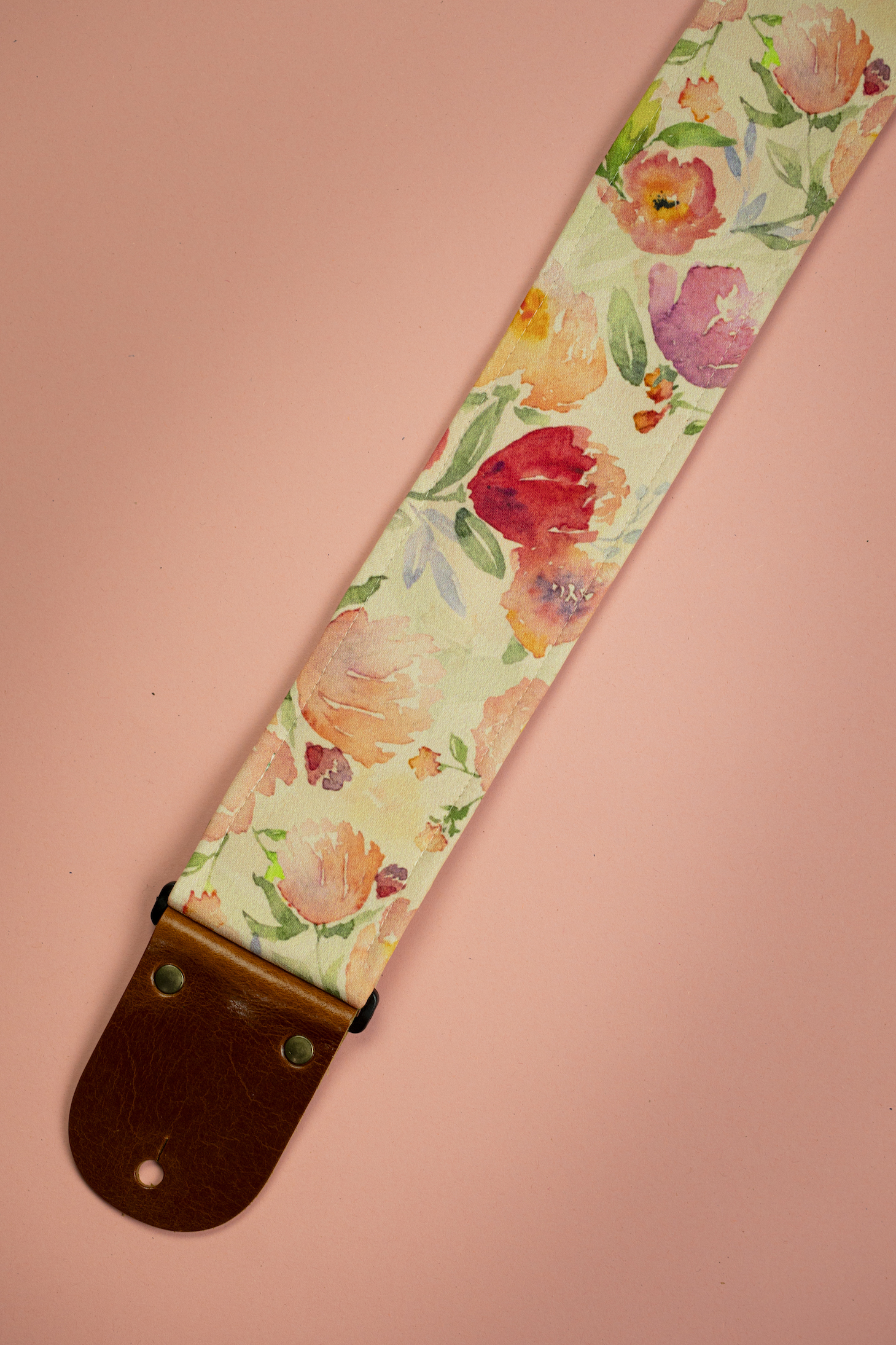 Floral Folk Guitar Strap with Italian Satin - Image 3