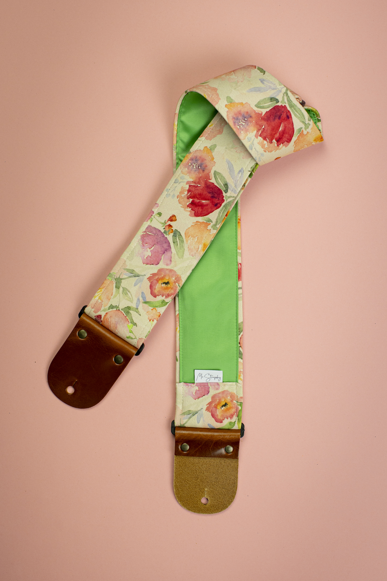 Floral Folk Guitar Strap with Italian Satin - Image 8