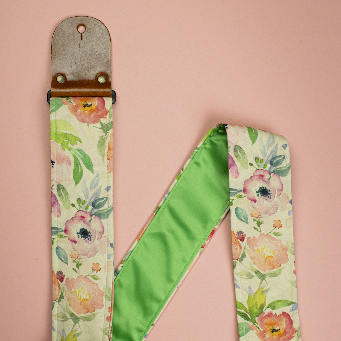 Floral Folk Guitar Strap with Italian Satin - Image 2