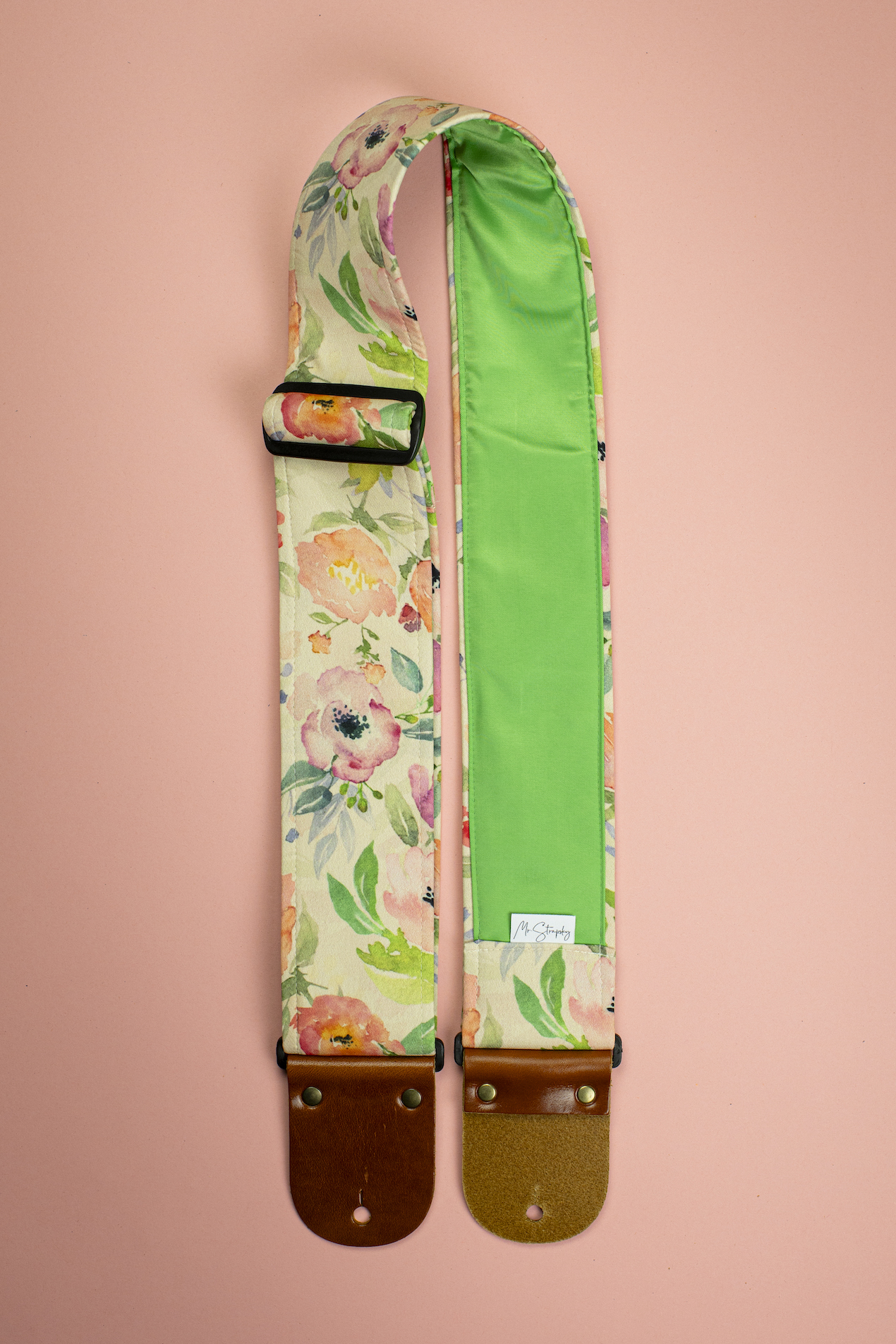 Floral Folk Guitar Strap with Italian Satin - Image 7