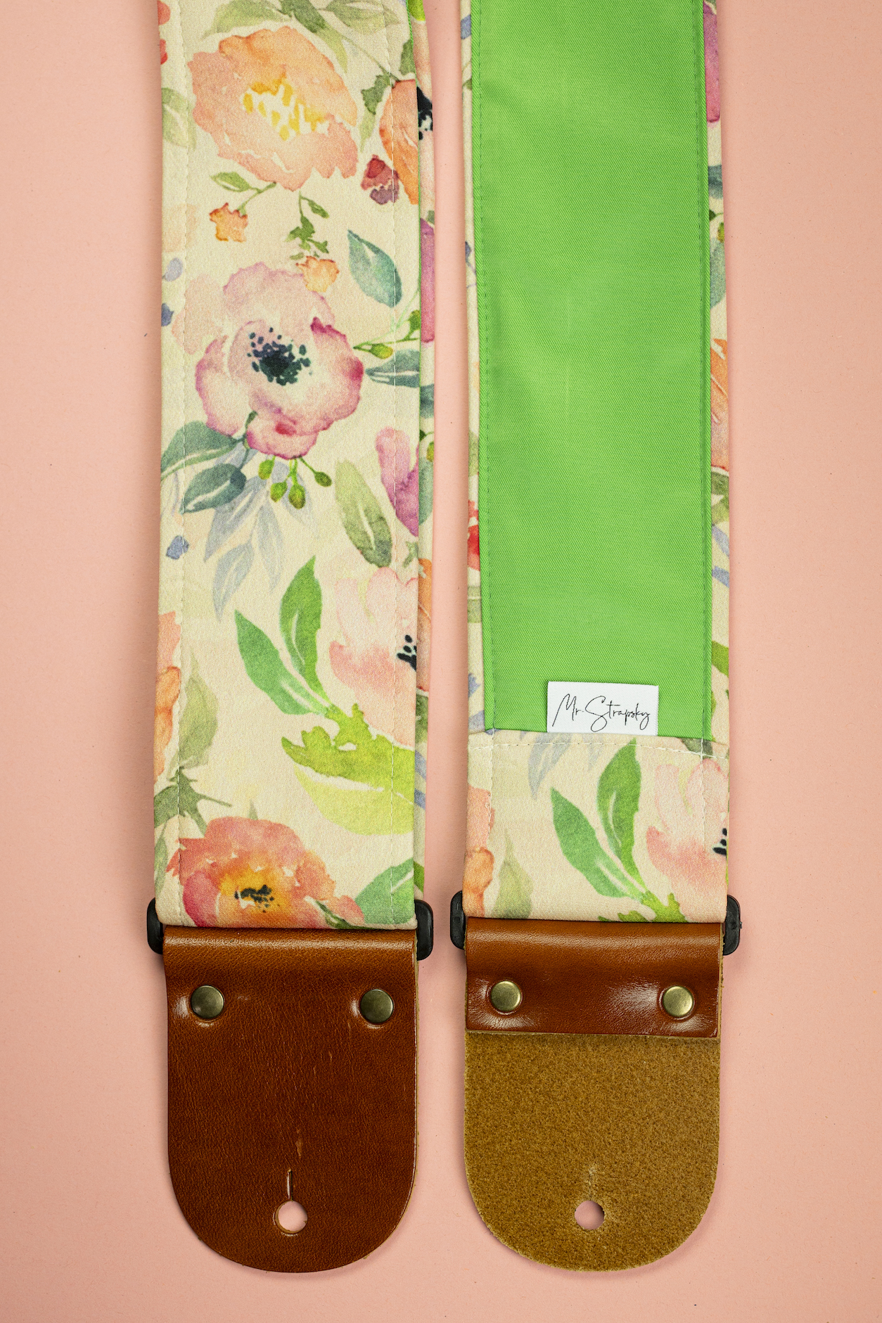 Floral Folk Guitar Strap with Italian Satin - Image 8