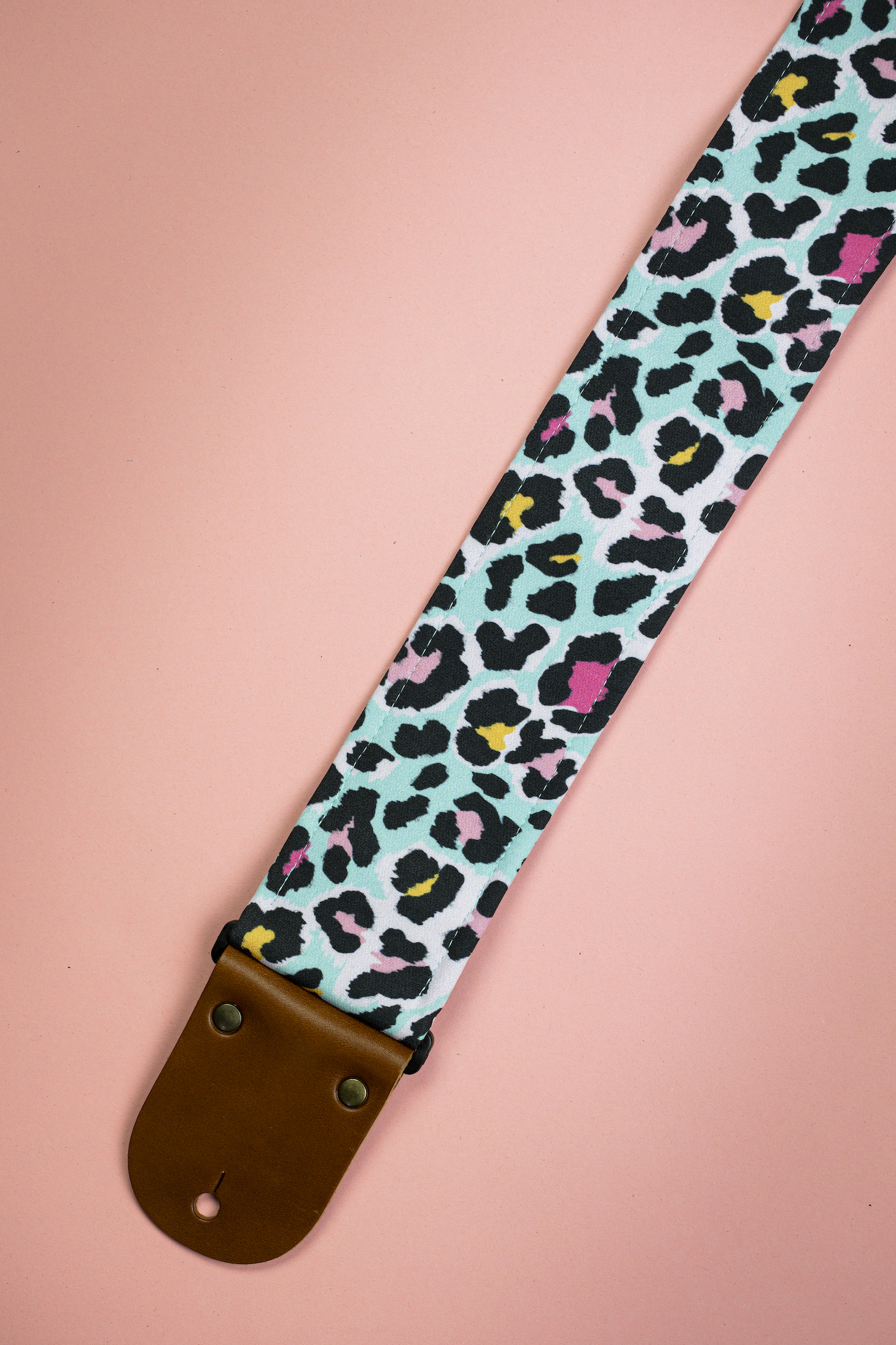 Pink Cheetah Guitar Strap with Italian Satin - Image 2