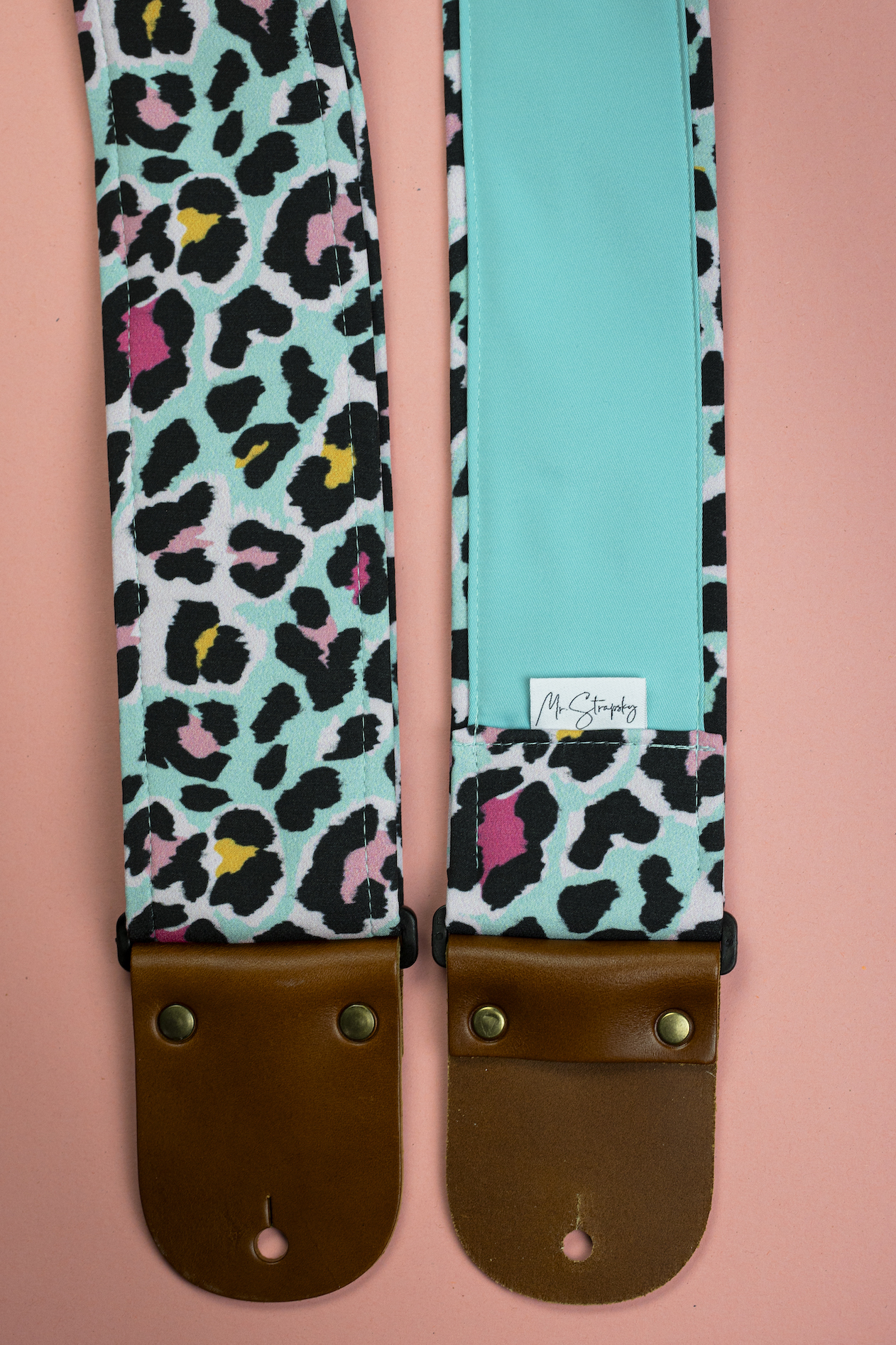 Pink Cheetah Guitar Strap with Italian Satin - Image 6